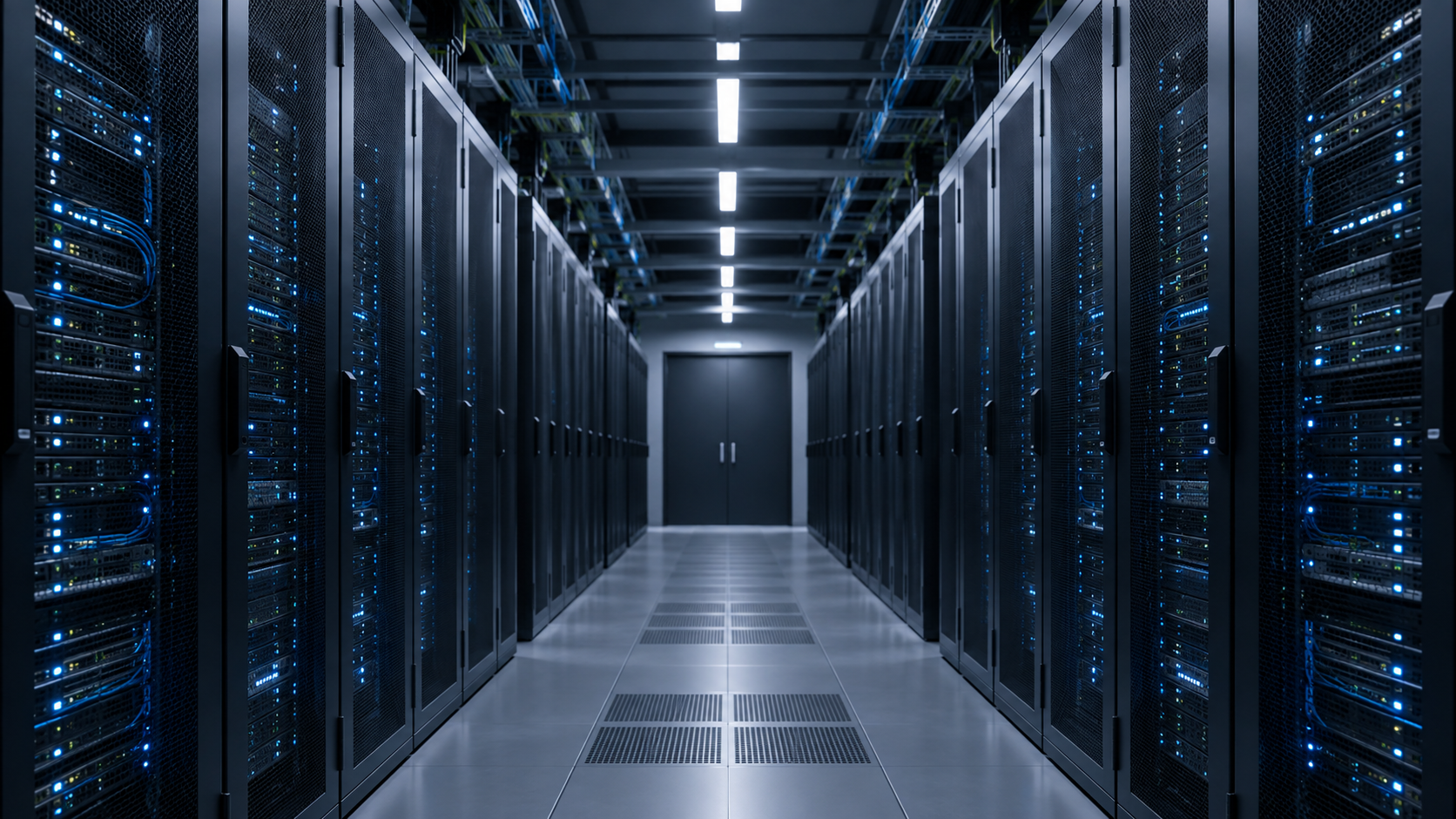 Server racks inside a modern data centre
